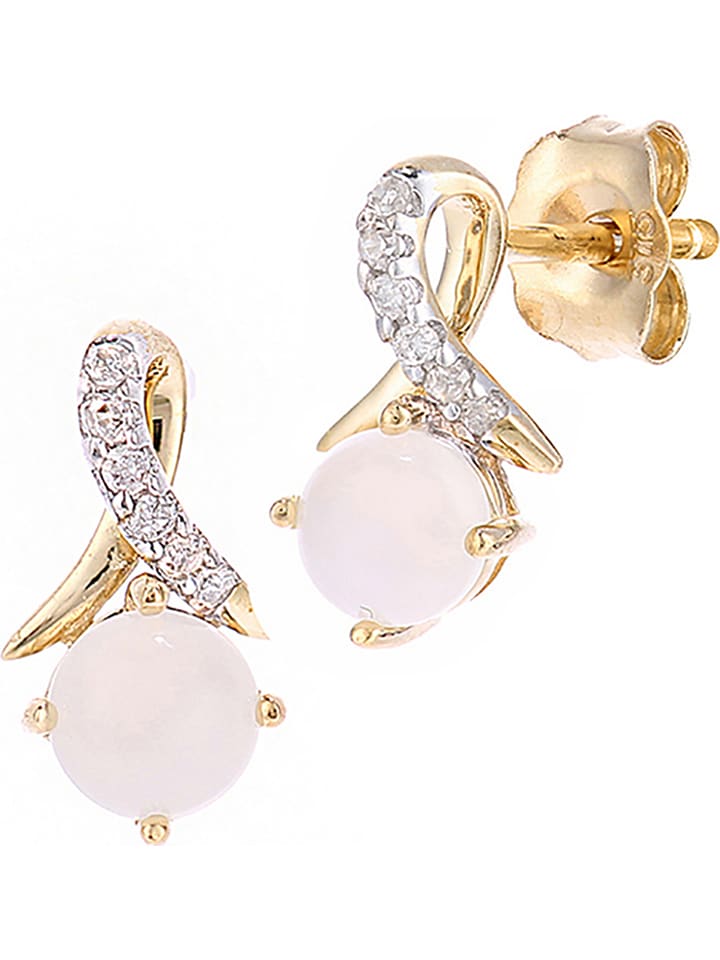 Revoni Złote kolczyki-wkrętki z diamentami i opalami rozmiar: onesize