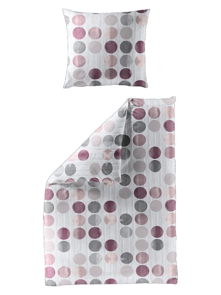 Bierbaum Komplet pościeli flanelowej w kolorze biało-jasnoróżowo-szarym rozmiar: 135x200 cm