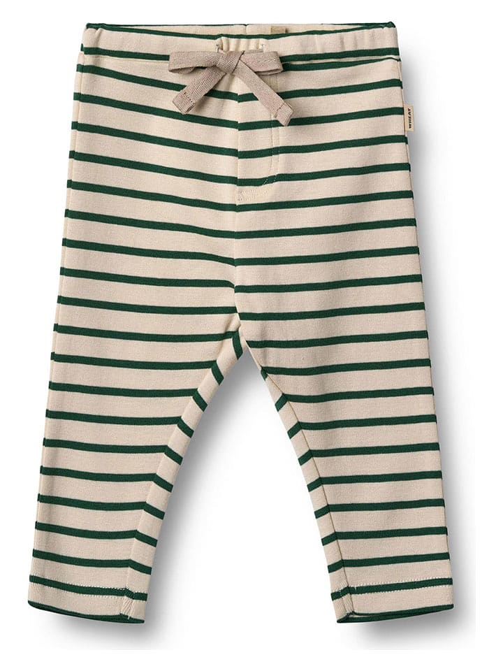 Wheat Spodnie dresowe "Manfred" w kolorze beżowo-zielonym rozmiar: 74