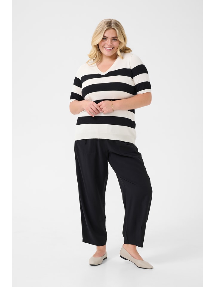 KAFFE curve Sweter w kolorze kremowo-czarnym rozmiar: S