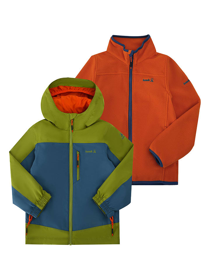 Kamik Kurtka przeciwdeszczowa 3w1 "Kaso" w kolorze zielono-szaro-pomarańczowym rozmiar: 128