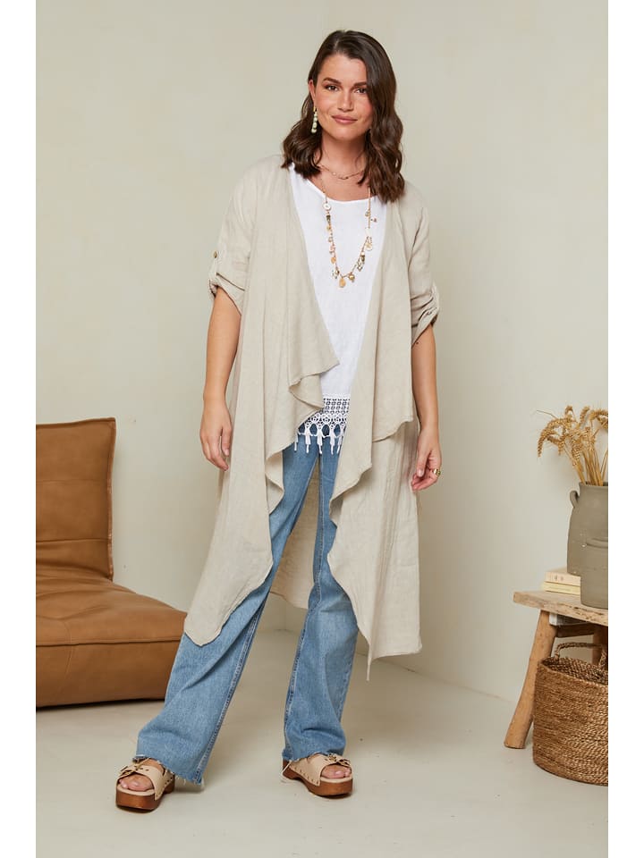 Curvy Lady Lniany kardigan w kolorze beżowym rozmiar: 44/46