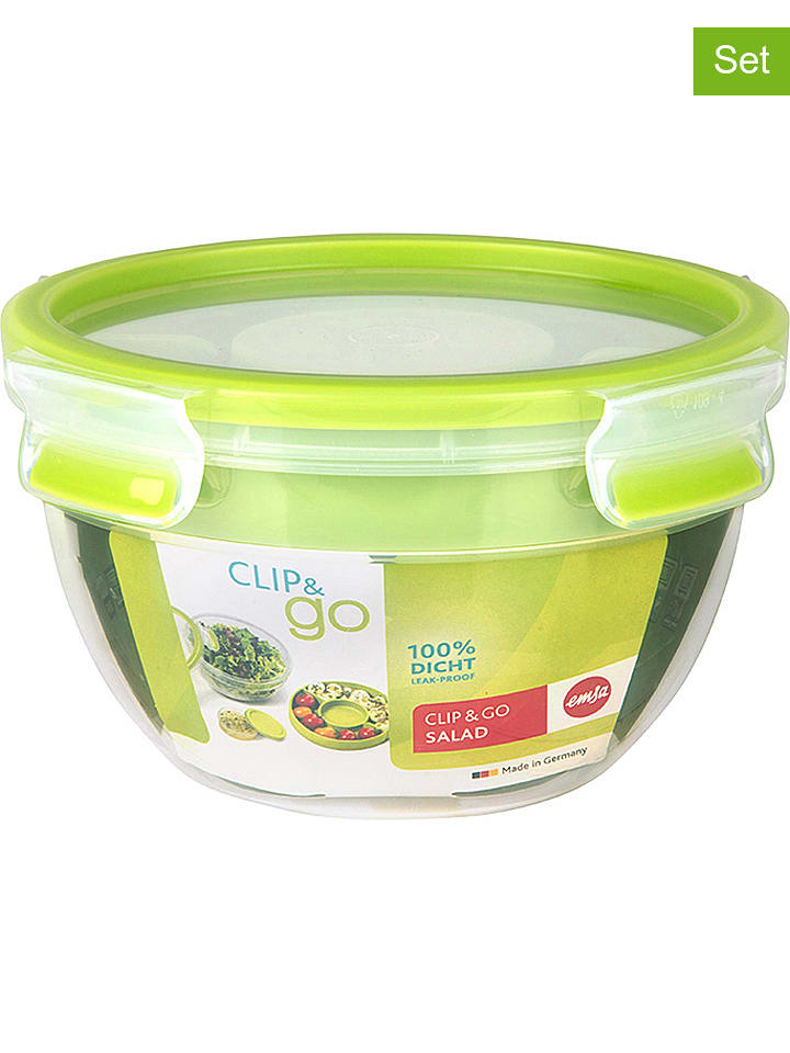 Emsa Pojemniki (2 szt.) "Clip & Go" w kolorze zielonym na sałatkę - 1 l rozmiar: onesize