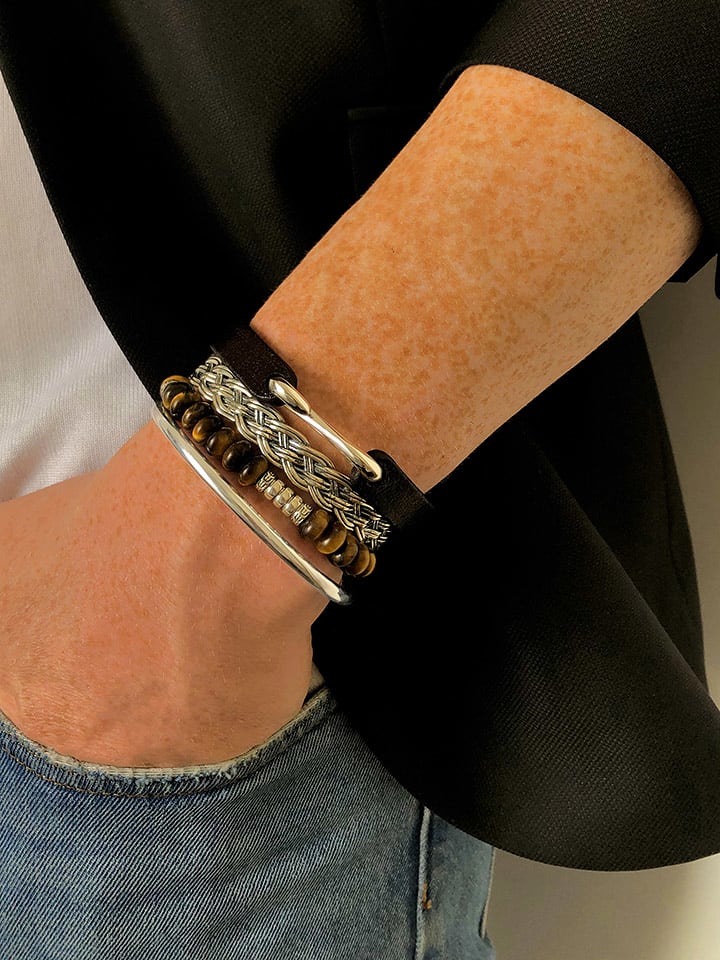 Uomo Skórzana bransoletka w kolorze czarnym rozmiar: M