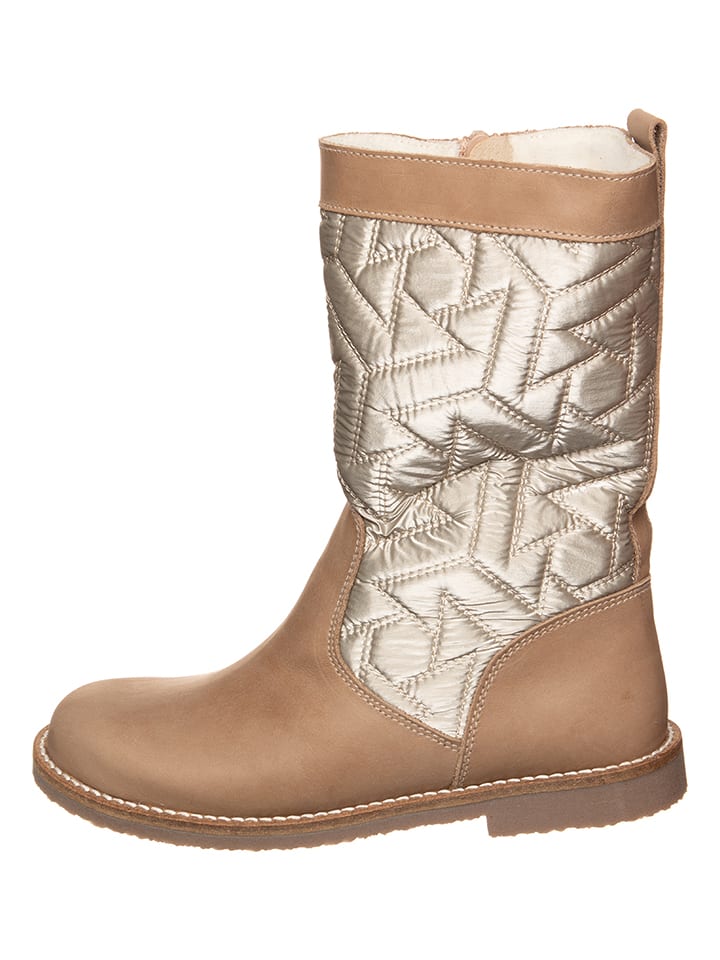 kmins Skórzane kozaki zimowe w kolorze złoto-beżowym rozmiar: 32