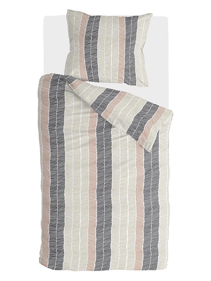 Walra Komplet pościeli "Ramade Drawing Fishbones" w kolorze beżowo-antracytowym rozmiar: 135x200 cm
