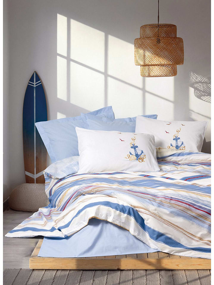 Elizabed Komplet pościeli renforcé w kolorze niebiesko-białym rozmiar: 155x220 cm