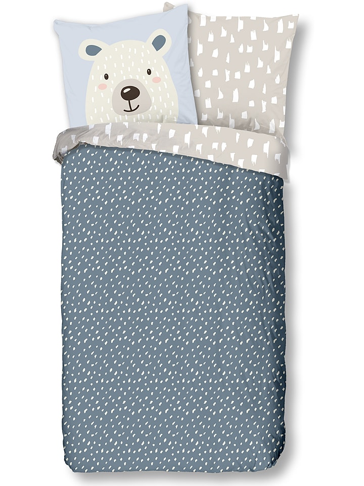Good Morning Komplet pościeli "Bear" w kolorze niebiesko-szarym rozmiar: 140x200/220 cm