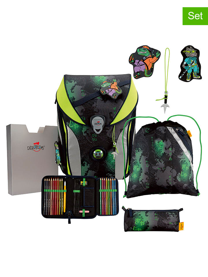 DerDieDas 5-częściowy zestaw szkolny " ErgoFlex Max - Funny Fighter" w kolorze czarnym rozmiar: onesize