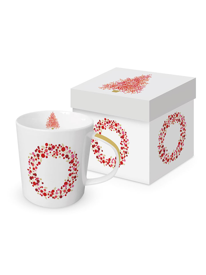 ppd Kubek jumbo "Season's Greetings" w kolorze biało-czerwonym - 350 ml rozmiar: onesize