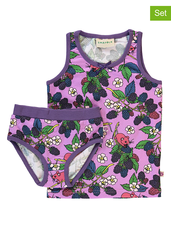 Småfolk 2-częściowy zestaw bielizny "Blackberries" w kolorze fioletowym ze wzorem rozmiar: 98/104