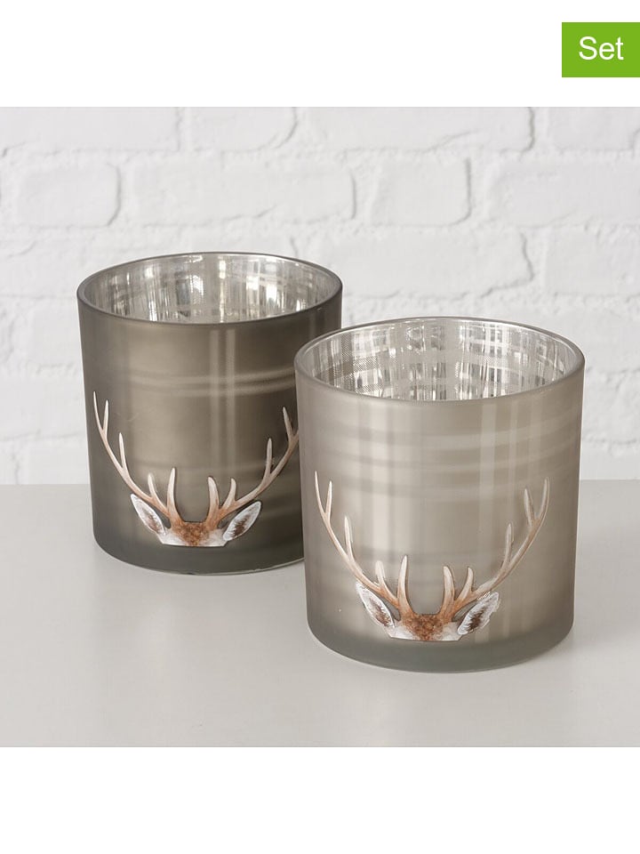 Boltze Świeczniki (2 szt.) "Aspen" w kolorze brązowo-szarym - wys. 14,8 cm rozmiar: onesize