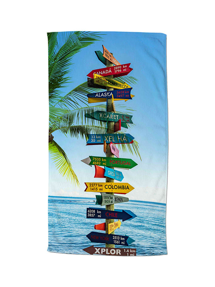 Good Morning Ręcznik plażowy "Beach Sign" w kolorze błękitno-zielonym rozmiar: 100x180 cm