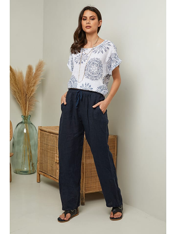 Fleur de Lin Lniane spodnie "Garancel" w kolorze granatowym rozmiar: XXL