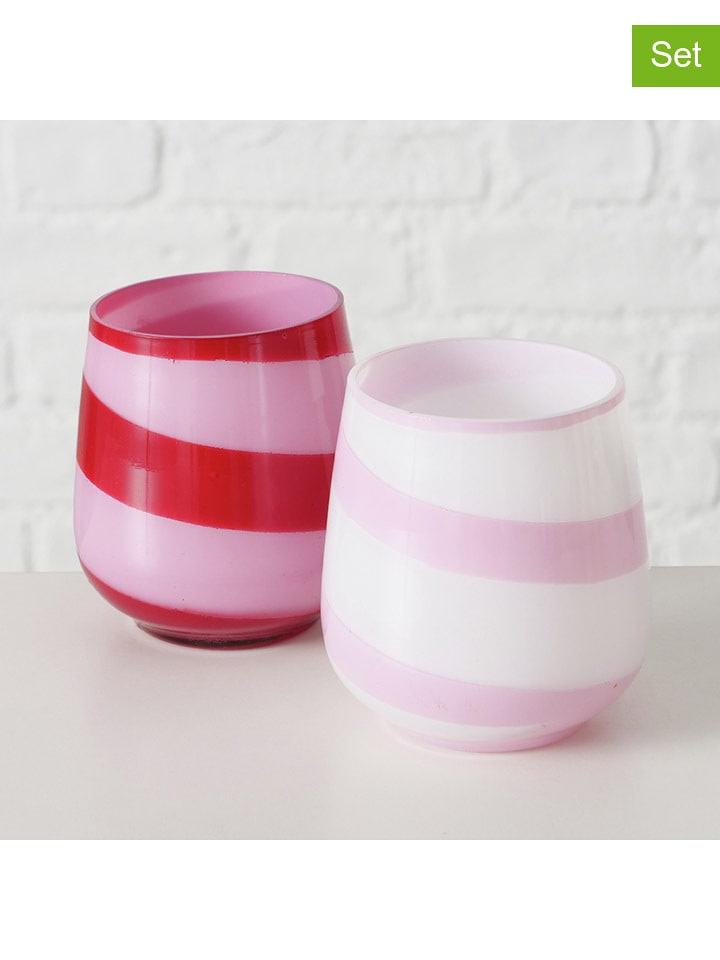 Boltze Świeczniki (2 szt.) w kolorze biało-różowo-czerwonym - wys. 8,5 x Ø 7,8 cm rozmiar: onesize