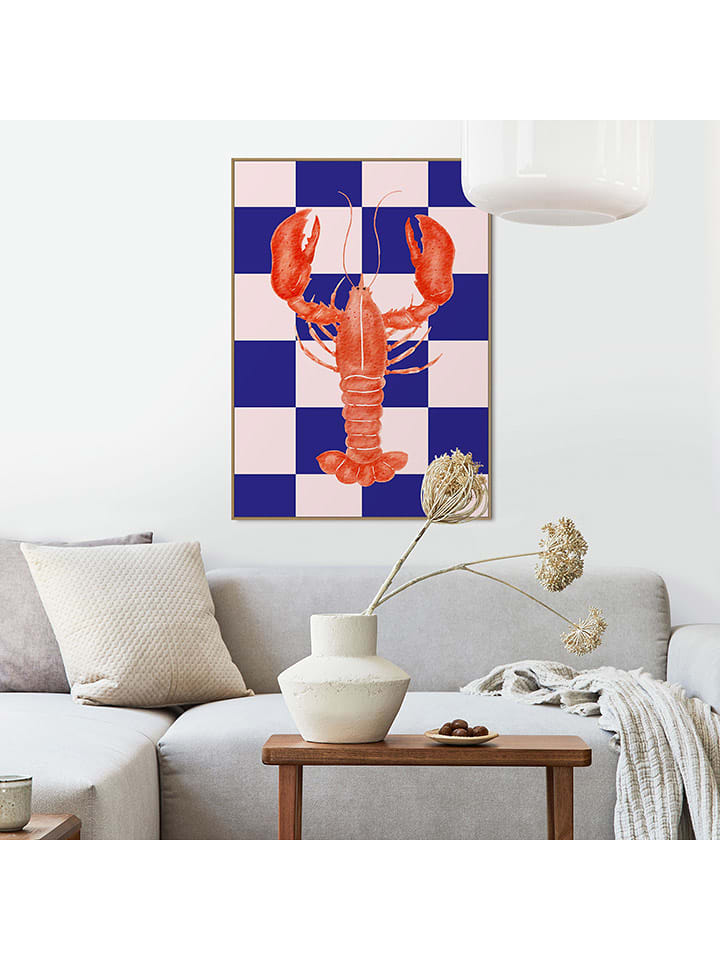 Orangewallz Druk artystyczny "Blue Checkers Lobster" w ramce rozmiar: 50x70 cm