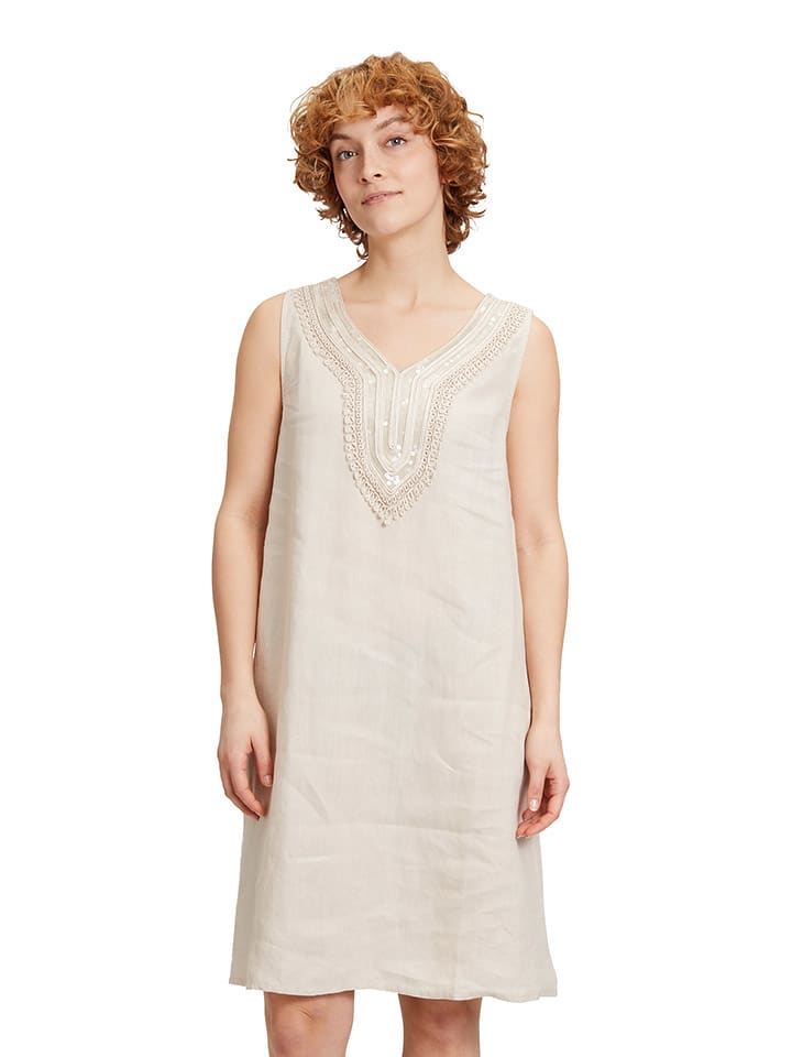 CARTOON Lniana sukienka w kolorze kremowym rozmiar: 36