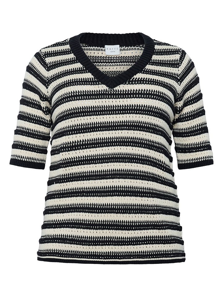 KAFFE curve Sweter w kolorze kremowo-czarnym rozmiar: XL