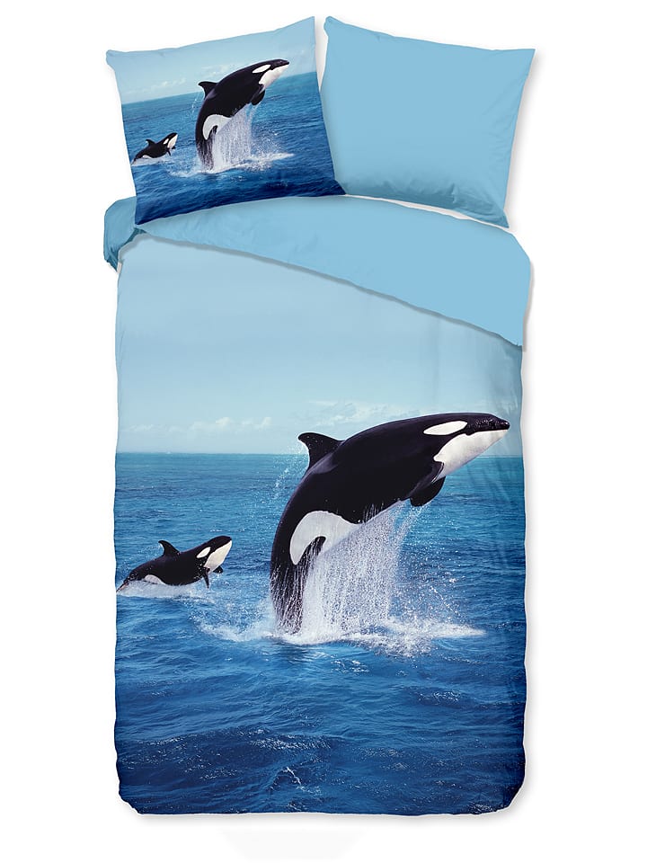 Pure Komplet pościeli "Pure Orca" w kolorze niebieskim z mikrofibry rozmiar: 240x220 cm