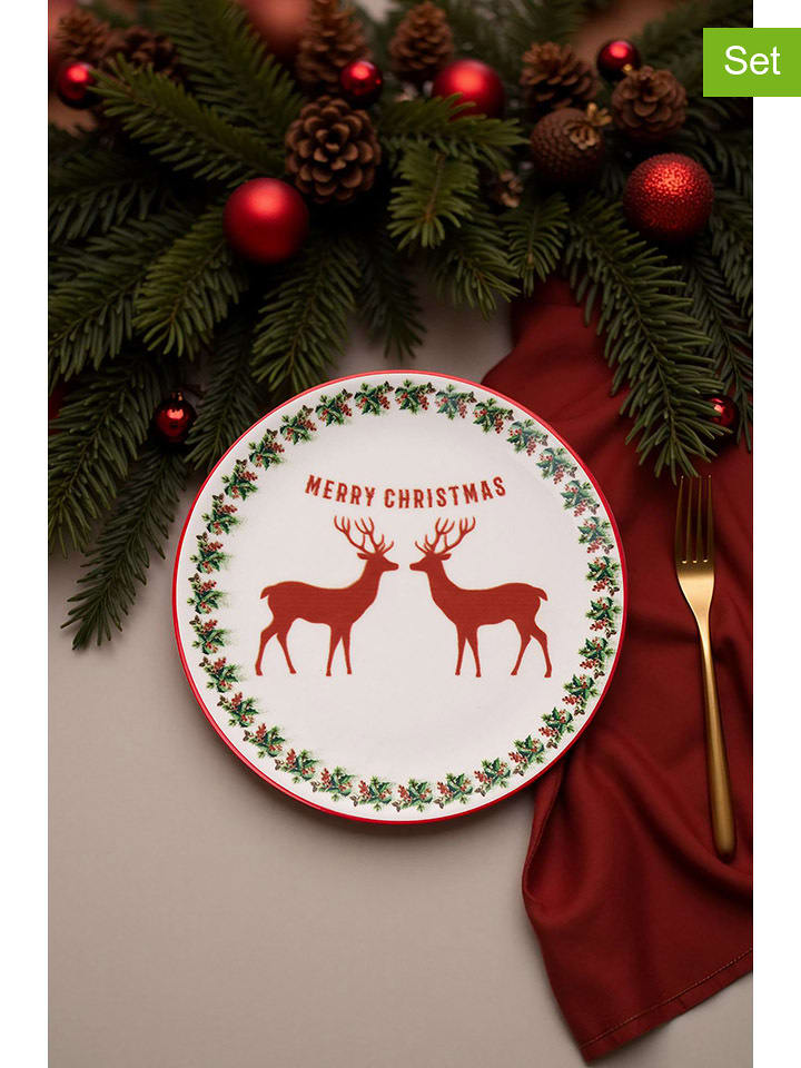 Hermia Talerze obiadowe (6 szt.) w kolorze kremowo-czerwonym - Ø 25,5 cm rozmiar: onesize