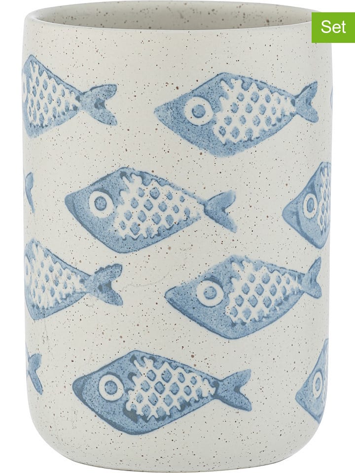 Wenko Kubki łazienkowe (2 szt.) w kolorze kremowo-błękitnym - wys. 11 x Ø 8 cm rozmiar: onesize