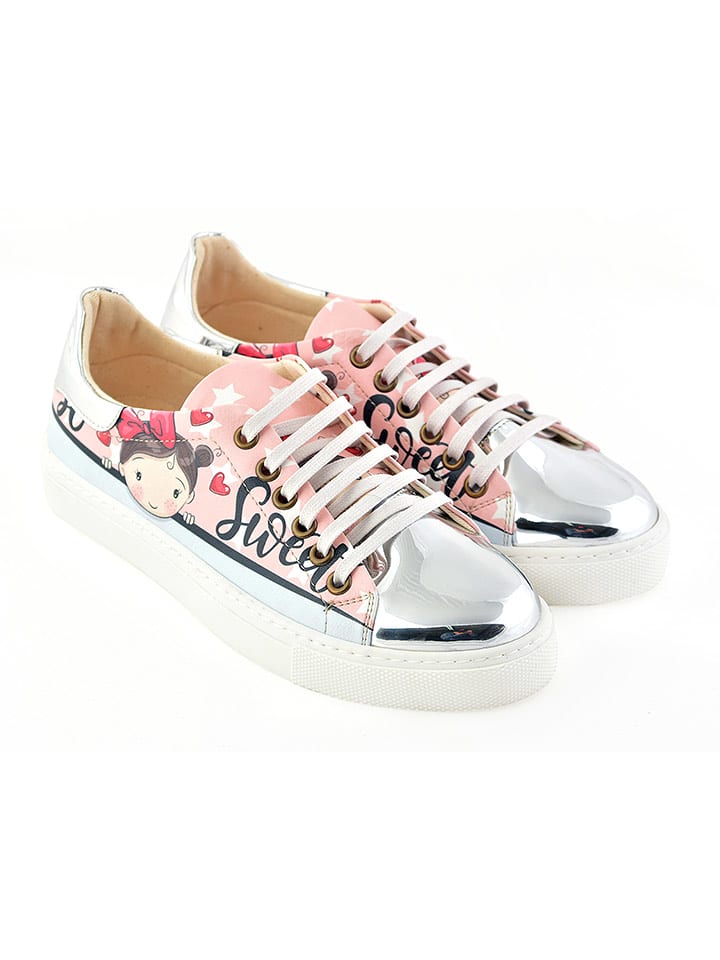 Goby Skórzane sneakersy w kolorze srebrno-jasnoróżowym rozmiar: 40