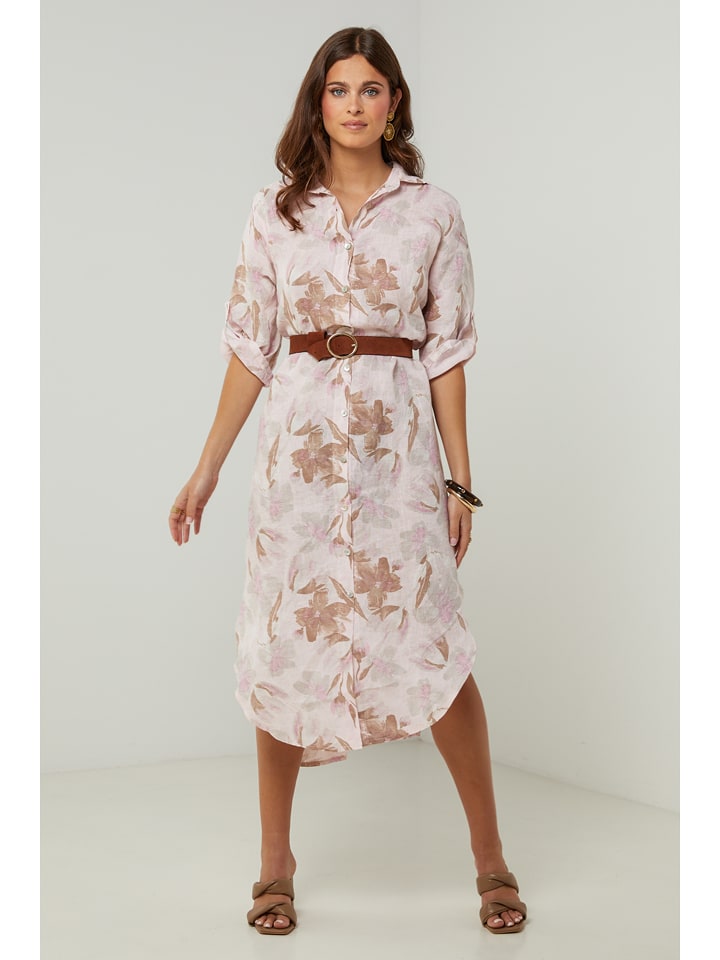 Lin Passion Lniana sukienka w kolorze kremowo-jasnoróżowym rozmiar: 34/36