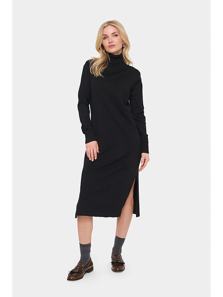 SAINT TROPEZ Sukienka dzianinowa "Mila" w kolorze czarnym rozmiar: XL