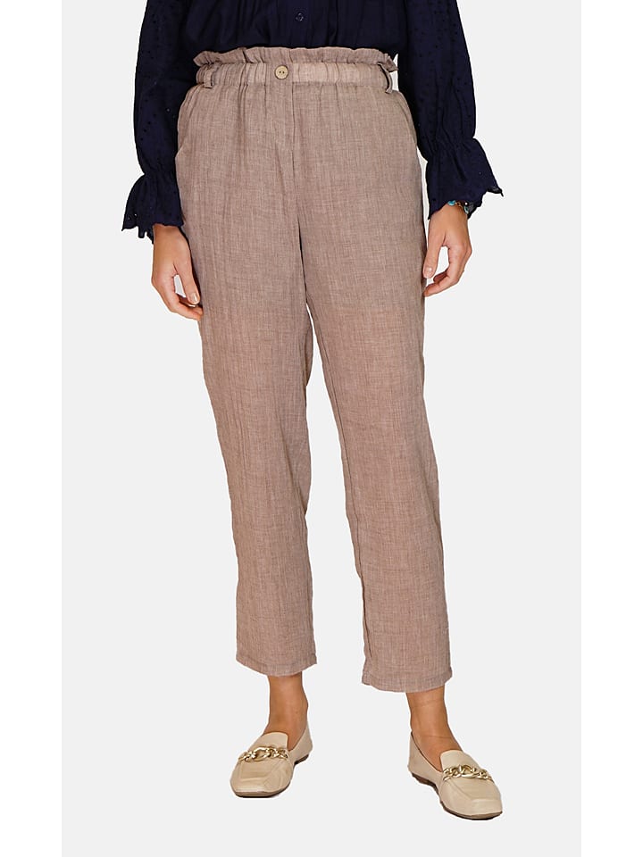 Le Jardin du Lin Lniane spodnie w kolorze szarobrązowym rozmiar: 42