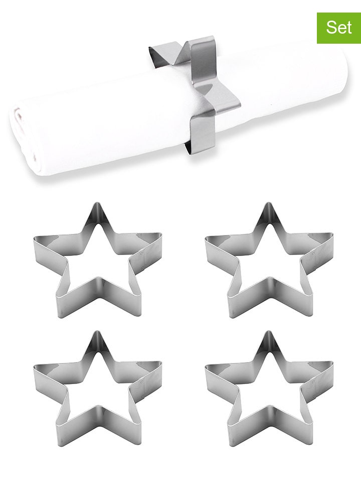 Echtwerk Serwetniki (4 szt.) "Star" w kolorze srebrnym - Ø 7 cm rozmiar: onesize