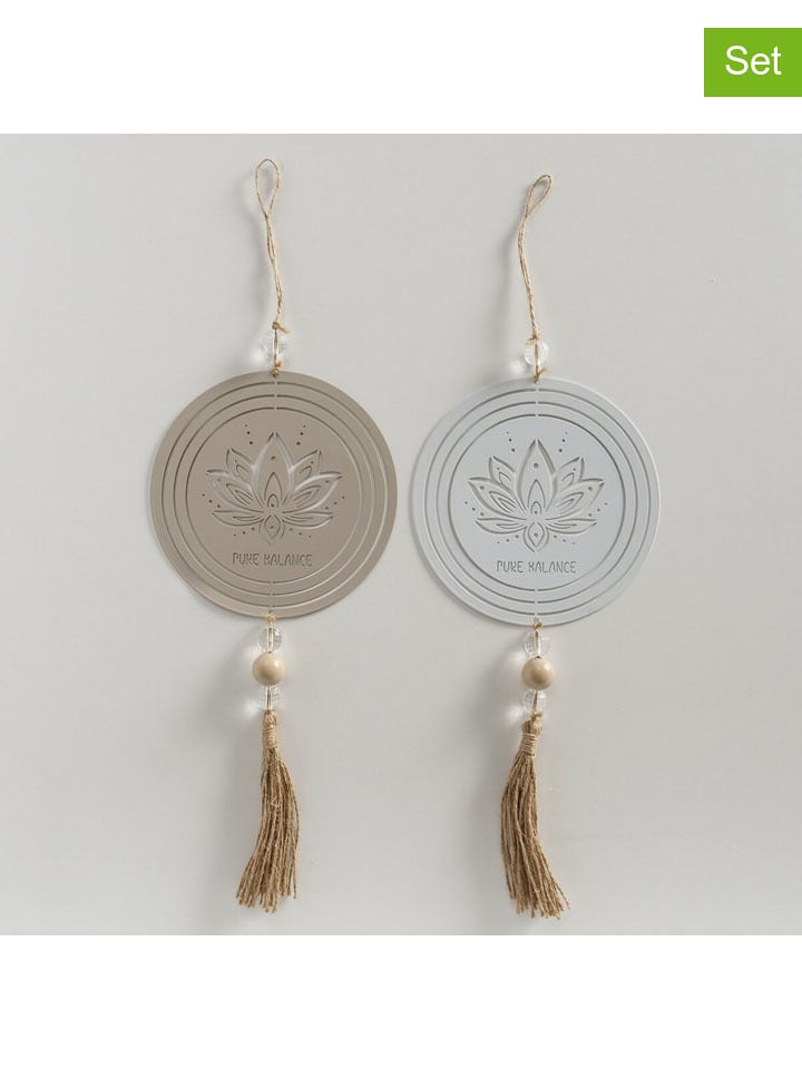 Boltze Zawieszki dekoracyjne (2 szt.) "Bali" w kolorze beżowo-białym - wys. 40 cm rozmiar: onesize