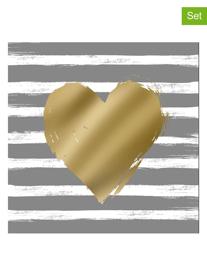 ppd Serwetki (40 szt.) "Heart & Stripes" w kolorze złoto-szarym rozmiar: onesize