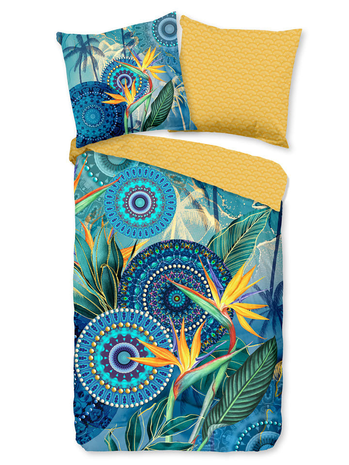 Hip Komplet pościeli satynowej w kolorze niebiesko-żółtym rozmiar: 135x200 cm