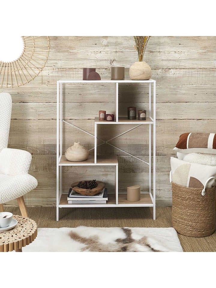 THE HOME DECO FACTORY Regał stojący w kolorze jasnobrązowo-białym - 80 x 113 x 30 cm rozmiar: onesize