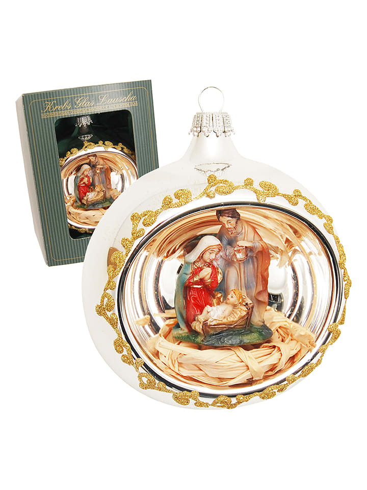 Krebs Glas Lauscha Bombka w kolorze srebrnym ze wzorem - Ø 8 cm rozmiar: onesize