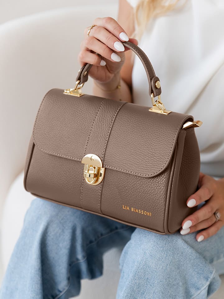 Lia Biassoni Skórzana torebka "Carsia" w kolorze beżowym - 27 x 19 x 13 cm rozmiar: onesize