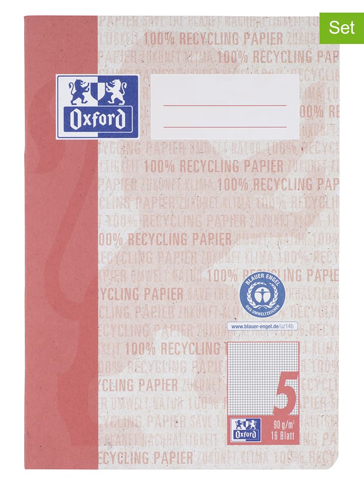 Oxford Zeszyty (15 szt.) "Oxford Recycling" w kolorze czerwonym - A5 rozmiar: onesize