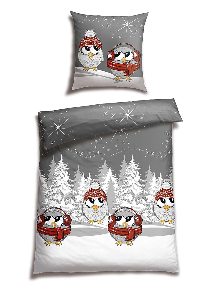 Schiesser Komplet pościeli flanelowej "Olsona" w kolorze szarym rozmiar: 155x220 cm