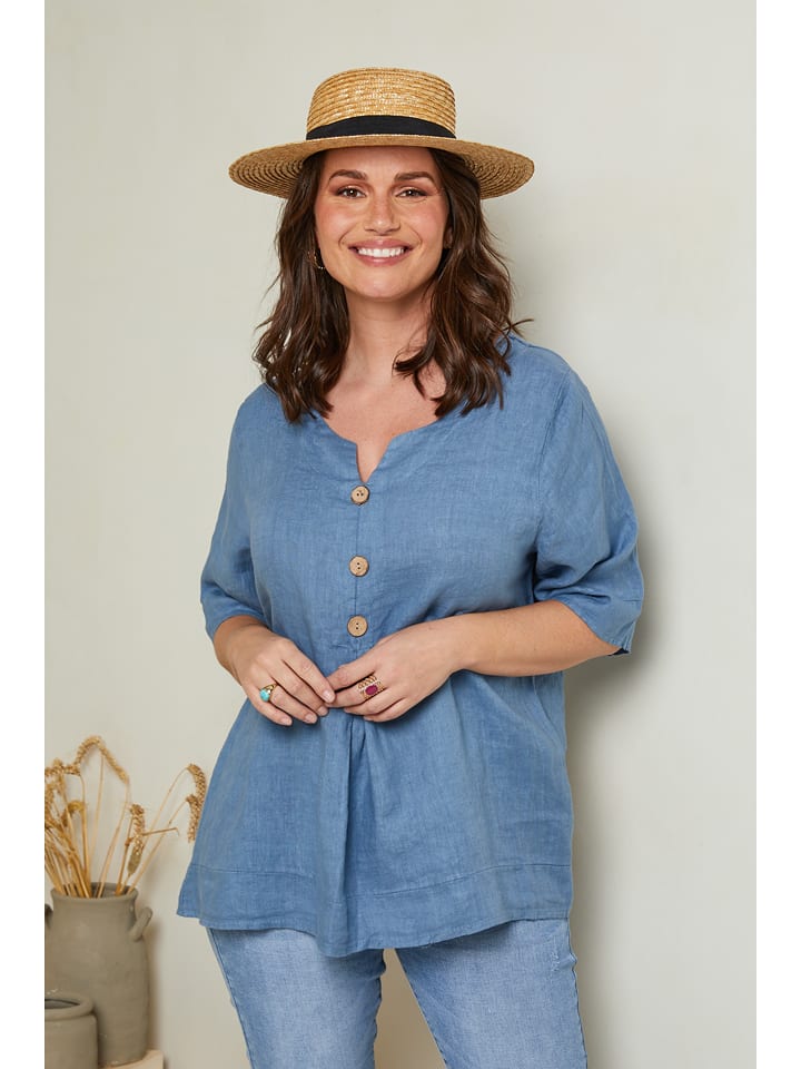 Curvy Lady Lniana bluzka w kolorze niebieskim rozmiar: 40/42