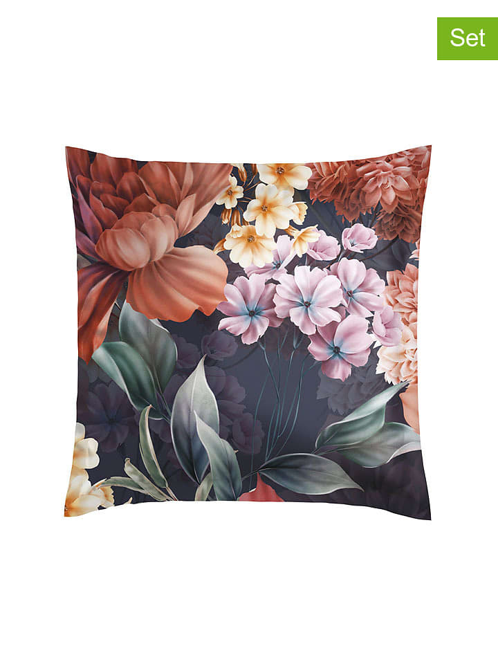 Rodier Satynowe poszewki (2 szt.) w kolorze granatowo-fioletowo-różowym na poduszki rozmiar: 63x63 cm