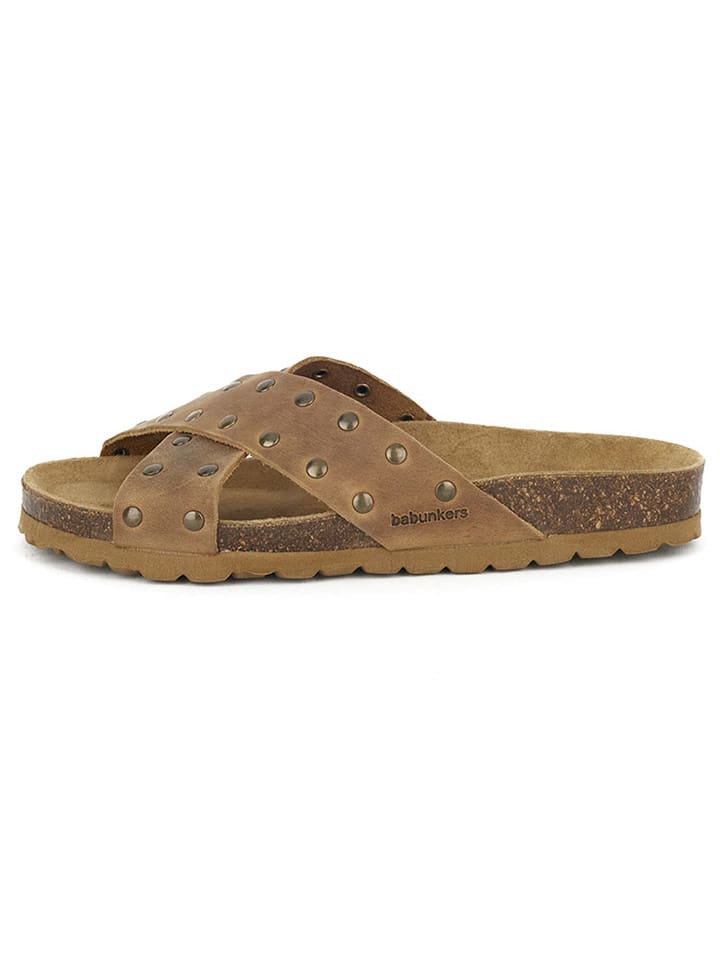 BABUNKERS Family Skórzane klapki w kolorze jasnobrązowym rozmiar: 40
