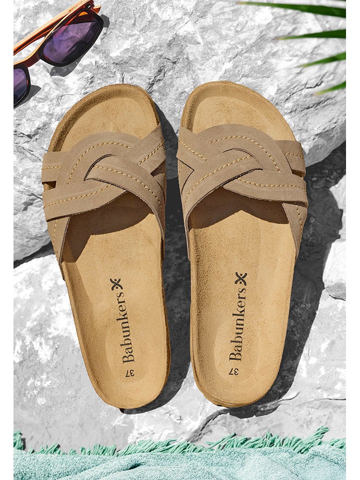 BABUNKERS Family Skórzane klapki w kolorze jasnobrązowym rozmiar: 40