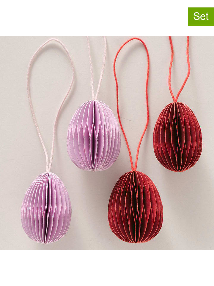 Boltze Zawieszki dekoracyjne (4 szt.) "Eggo" w kolorze fioletowo-bordowym - wys. 4,5 cm rozmiar: onesize