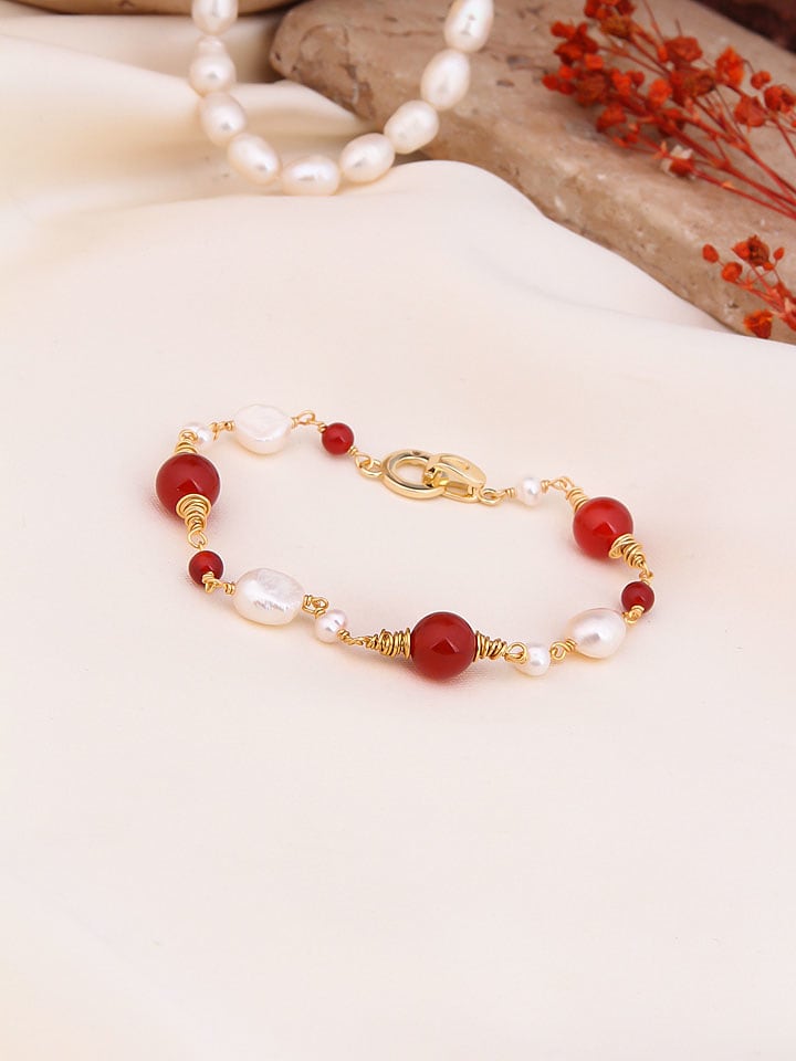 Pierres de Jade Pozłacana bransoletka z perłami i koralami rozmiar: onesize