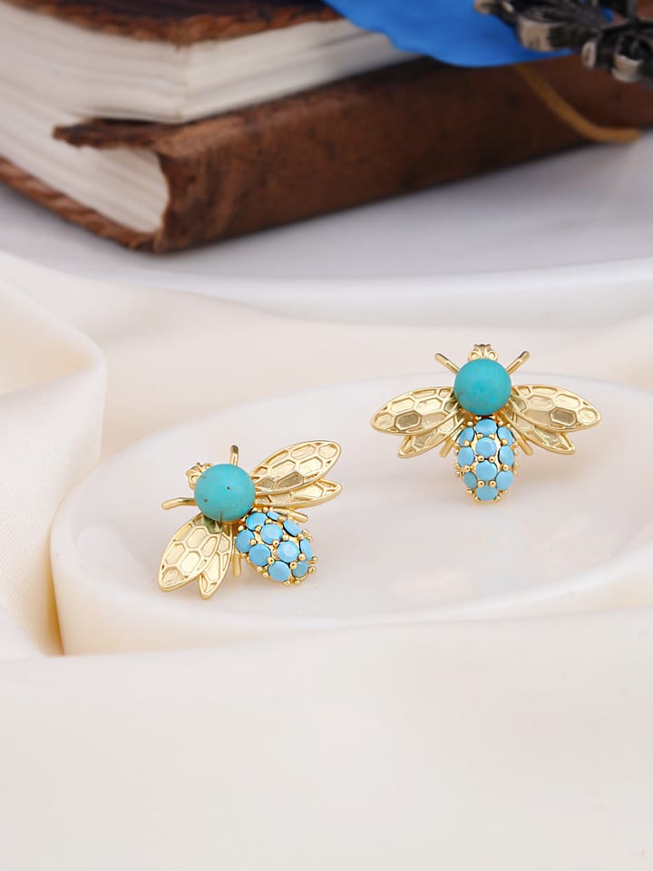 L'Atelier de Gaia Pozłacane kolczyki-wkrętki z turkusem i cyrkoniami rozmiar: onesize