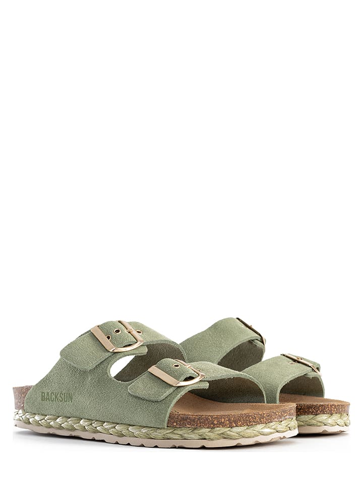 BACKSUN Skórzane klapki "Vada" w kolorze zielonym rozmiar: 36