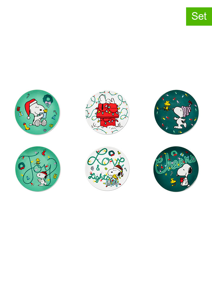 Trendy Kitchen by EXCÉLSA Talerzyki (6 szt.) w kolorze biało-zielonym do przystawek - Ø 15 cm rozmiar: onesize