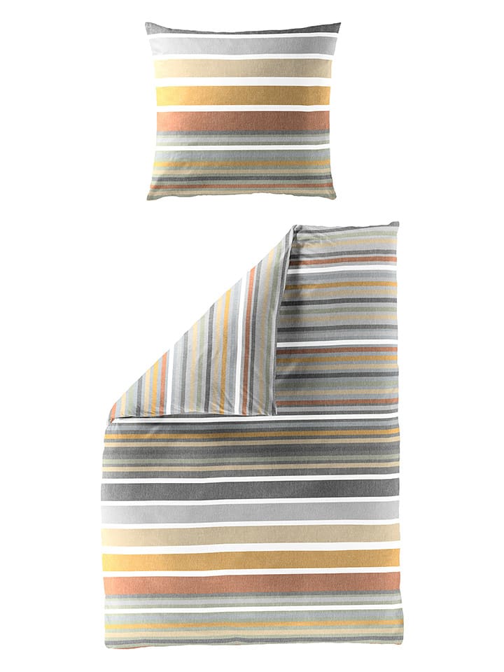 Bierbaum Komplet pościeli flanelowej w kolorze szaro-pomarańczowym rozmiar: 135x200 cm