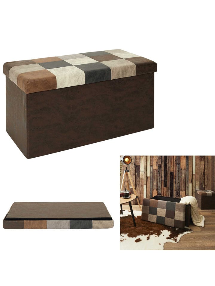 THE HOME DECO FACTORY Skrzynia-siedzisko w kolorze brązowo-beżowym - 76 x 38 x 38 cm rozmiar: onesize