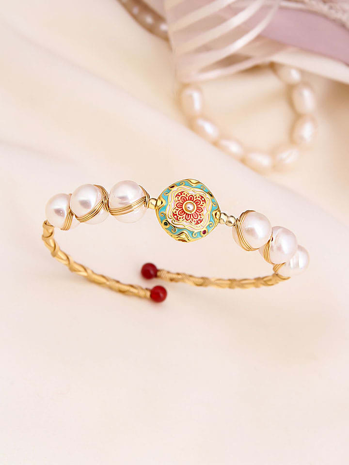 Pierres de Jade Pozłacana bransoletka z perłami i kamieniami szlachetnymi rozmiar: onesize